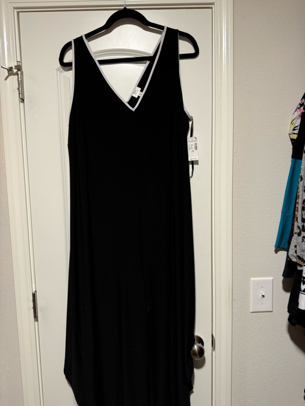 dressbarn Black V-Neck Romper with White Trim